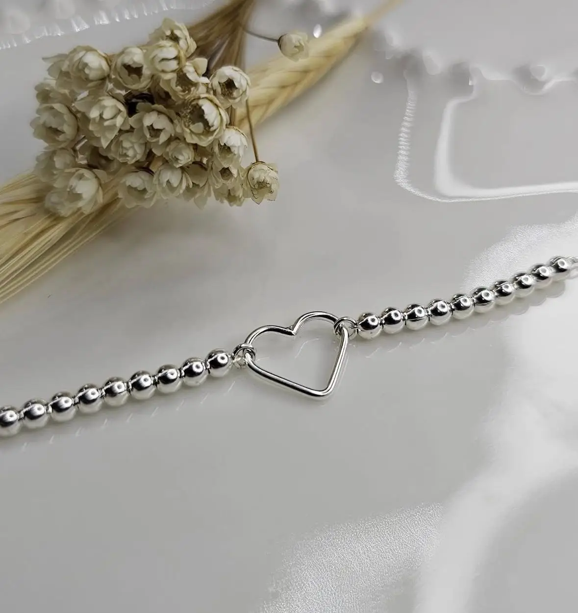 Pulseira de Prata 925 com Pingente de Coração