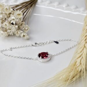 Pulseira de Prata 925 com Pedra Rubi Oval
